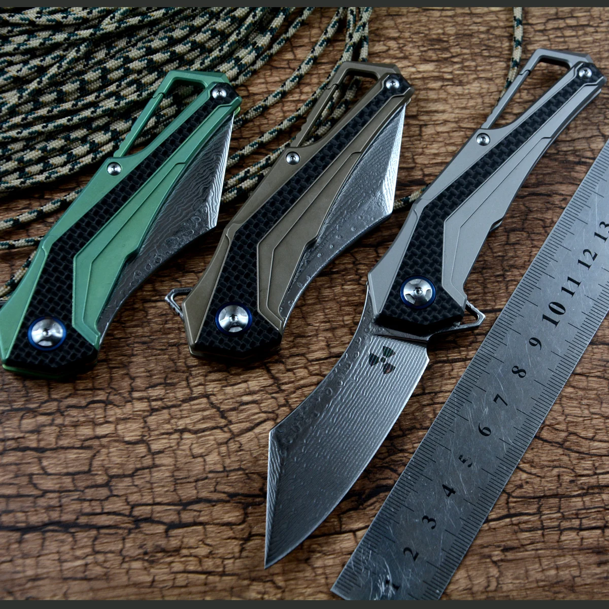 

Складные ножи Jungle Edge Flipper, рукоятка из титана, дамасское лезвие, для охоты, походов, повседневного использования, подарок JR7412