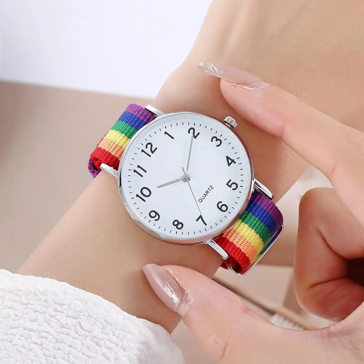 Vibrant Rainbow Ultra-Thin Canvas Strap Digital Watch
