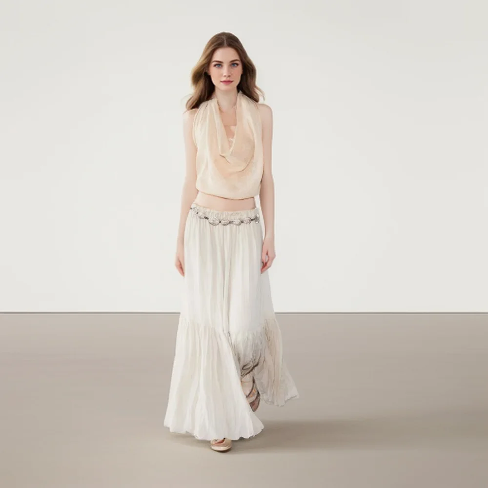Cos Lris women's clothing 2024 summer new romantic art cold wind splicing hem pleated midi skirt 05236623712