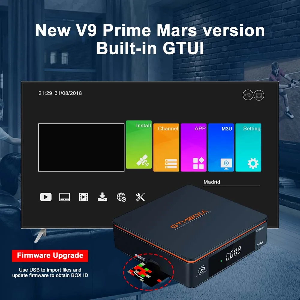 GTMEDIA V9 Prime Satellite Receiver DVB-S/S2/S2X HEVC main10, AVS+ BISS auto roll, Built-in 2.4G WIFI Full PowerVu supports mars