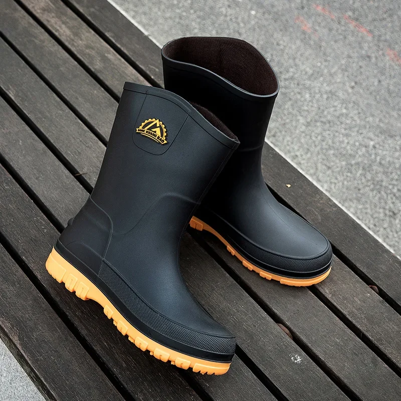 Bottes de pluie pêche cuisine style coréen - Chaussures PVC mi-mollet imperméables antidérapantes mode
