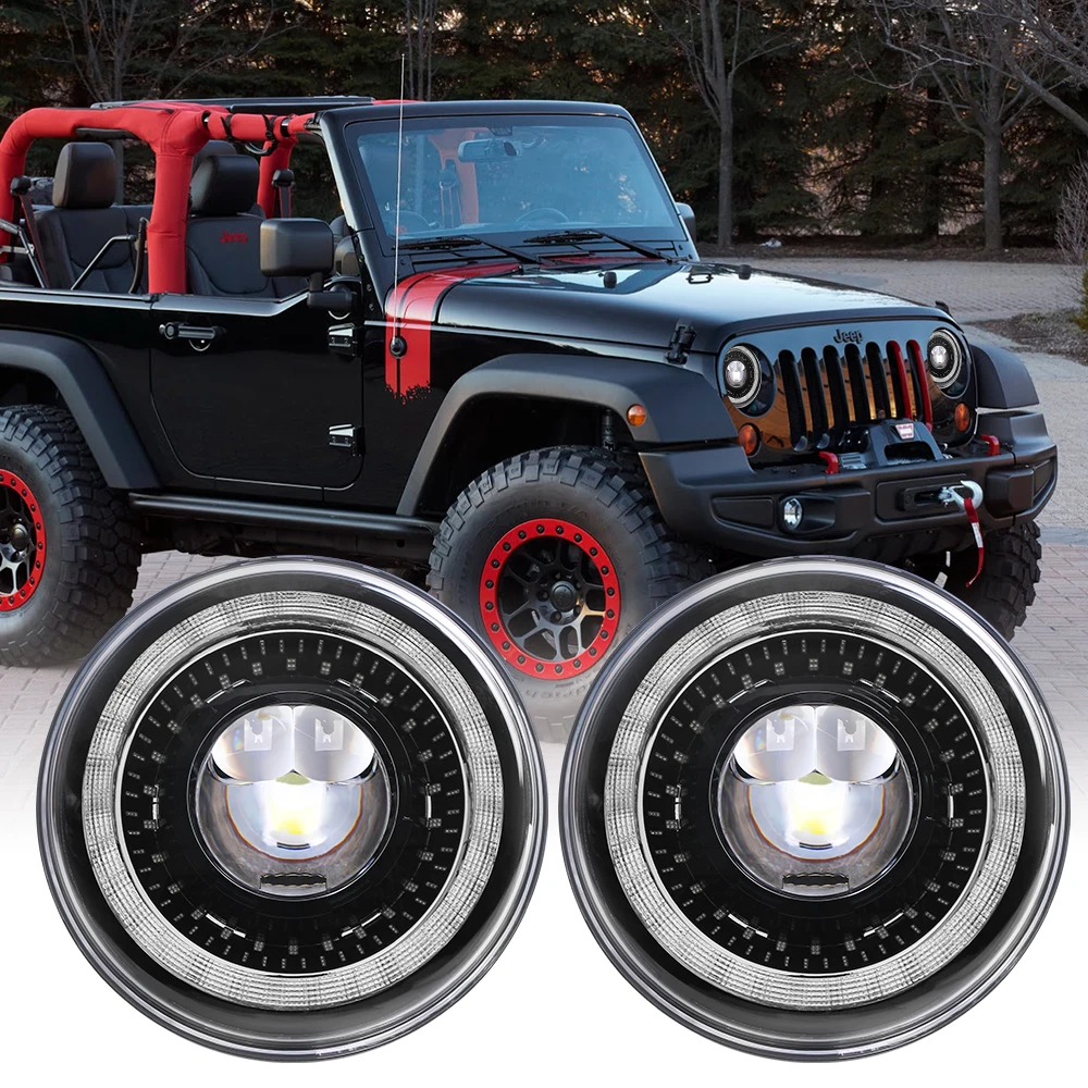 

Dragon Eyes 7 Inch Halo Head Lights For Jeep Wrangler Jk White Running Light + Amber Turn Signal Light Hi/lo Beam Led Head Lamp