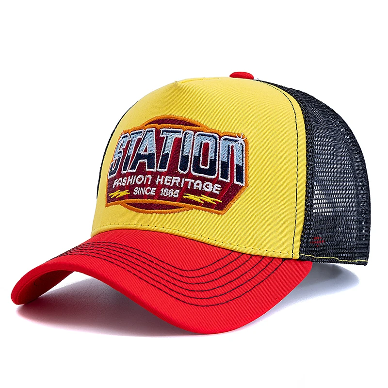 Unisex Rich Color Baseball Cap Classic STATION Letter Pattern Mesh Cap Men And Women Breathable Summer Trucker Hat