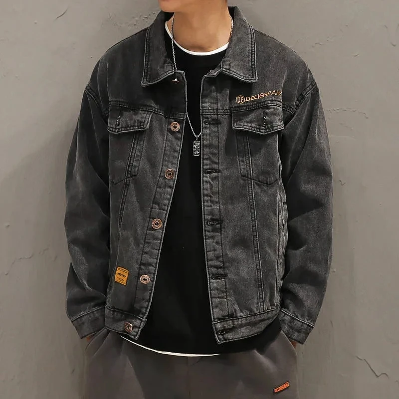 2024 New Spring And Autumn Men's Denim Jacket Korean Version High-Quality Single Breasted Men's Outdoor Trend Loose Jacket Top