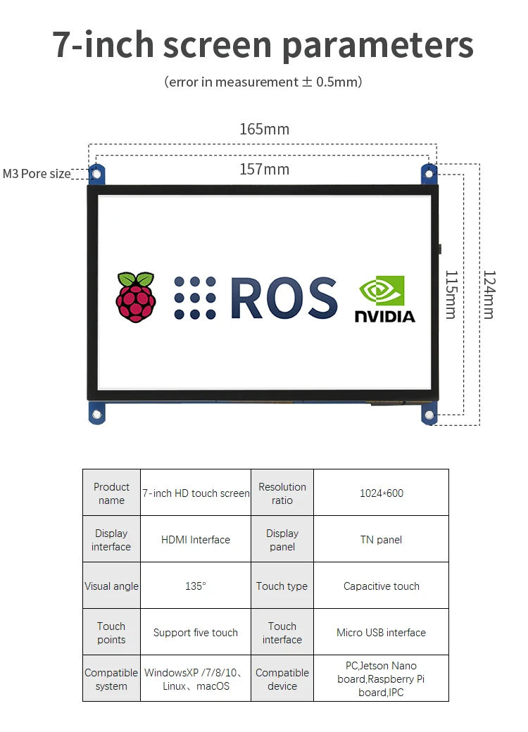 ROS Robot 7-inch Screen aluminum alloy bracket for Stable Support and anti-drop for Car touch LCD Screen Raspberry Pi/jetson