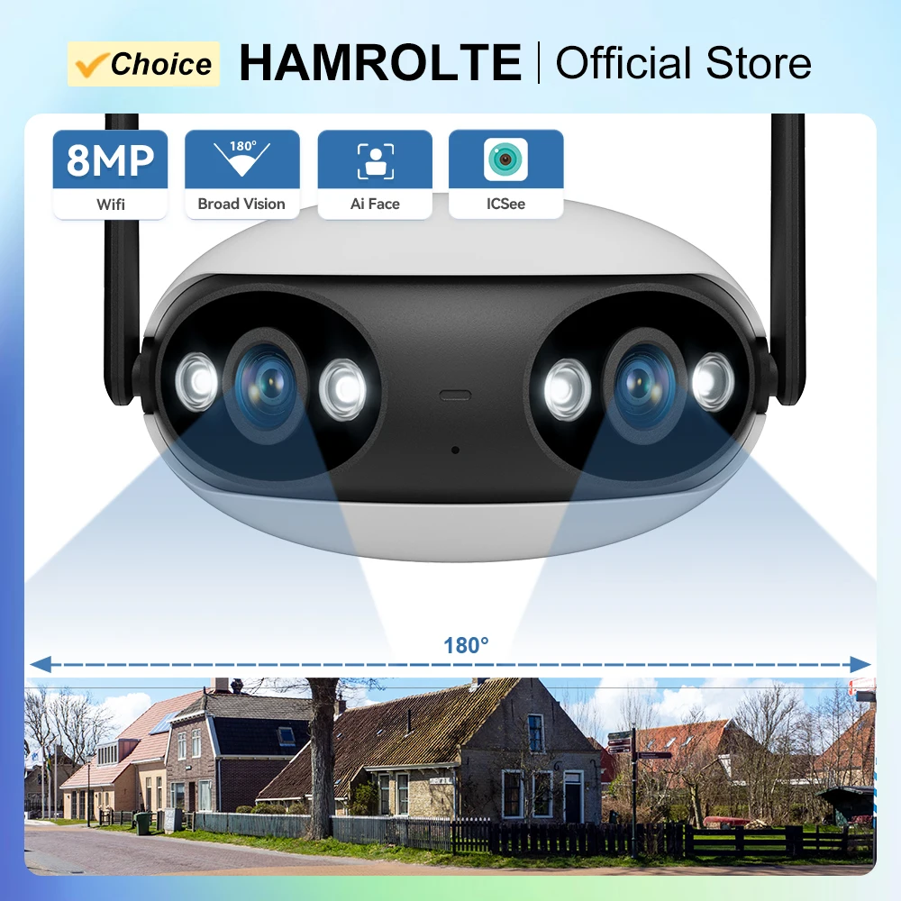 Telecamera IP WIFI a doppia lente 4K 8MP 4MP 180 grandangolare Telecamera IP WIFI a doppia lente 4K 8MP 4MP 180 grandangolare