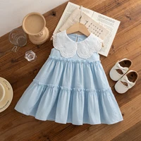 Vêtements d'été en coton pour petites filles, couleur unie, sans manches, à revers, robes de plage mignonnes pour filles 2