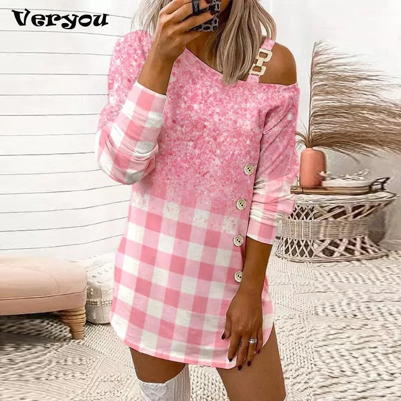 

New Off Shoulder Long Sleeve Casual Loose Party Dress Fashion Plaid Print Women's Elegant Dress 2023 Sexy Mini Dress Women