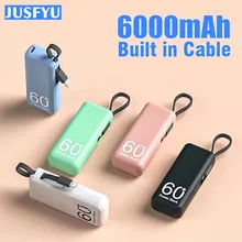 미니 보조배터리 핸드폰 고속 충전 외장 배터리, 6000mAh, 아이폰용 휴대용 비상 자체 라인 보조베터리, 화웨이