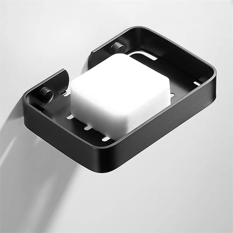 Soap Dish Storage Holder Aluminum Bathroom Soap Holder Shower Wall Mounted Decorative Dishes Box Basket Square
