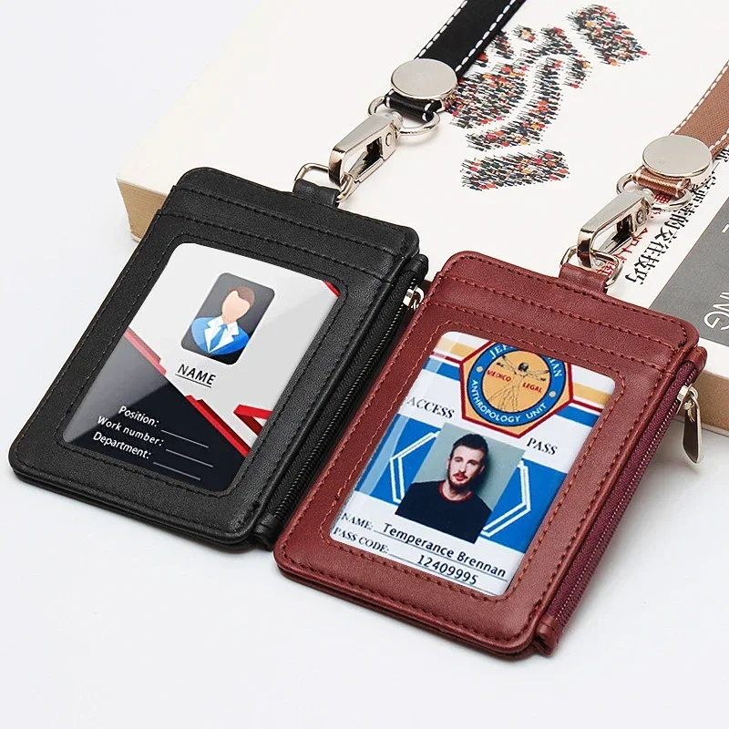 Multi-card Slots Staff Office Worker Student Card Holder PU Leather Badge Access Control Business Lanyard Zipper Work Permit wallet card holder card holder credit card holder id card holder id card case business card holder