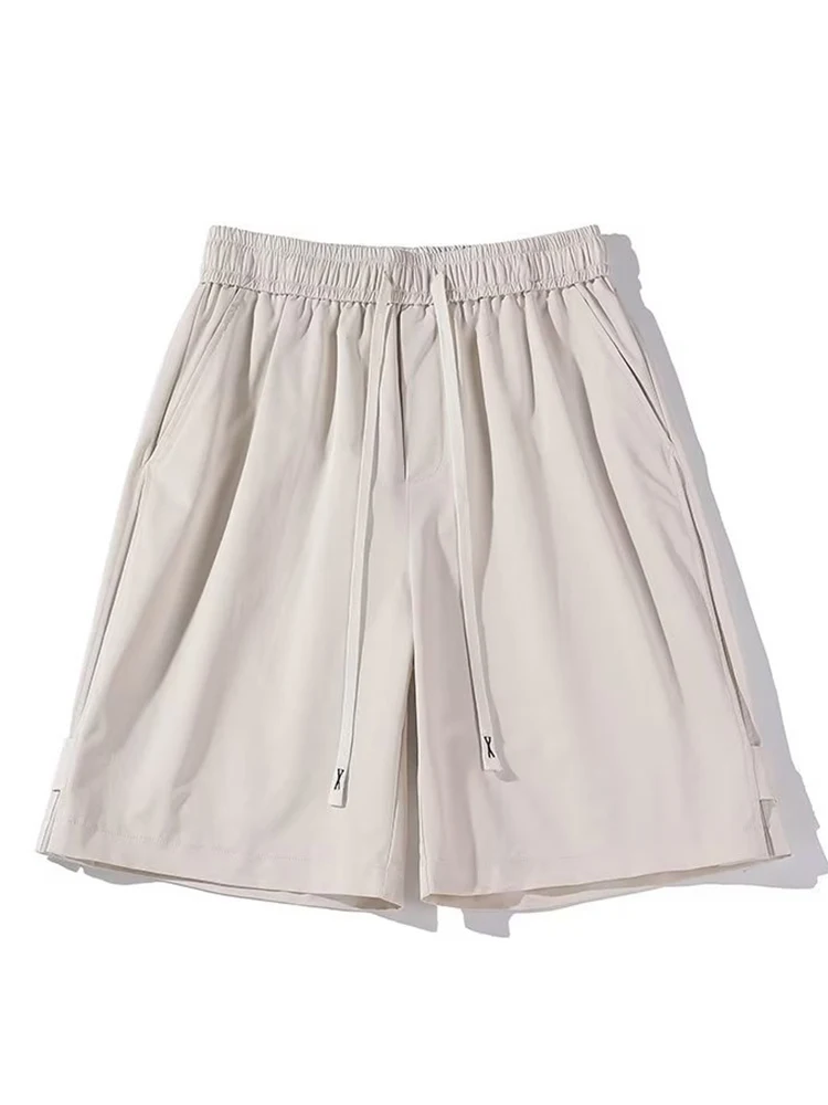 thumbnail image 1 of Pantalones cortos lisos de diseño de calle alta nuevos de 2023 para hombre, pantalones cortos con cordón informales de estilo americano para negocios y sociales, pantalones cortos rectos Y2K para homb, 1 of 5