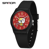Fashion Sanda 6139 Student Quartz Watch Creative Cute Cartoon Wealth Cat Silicone Strap Wristwatch For Boys And Girls Clock Gift 2