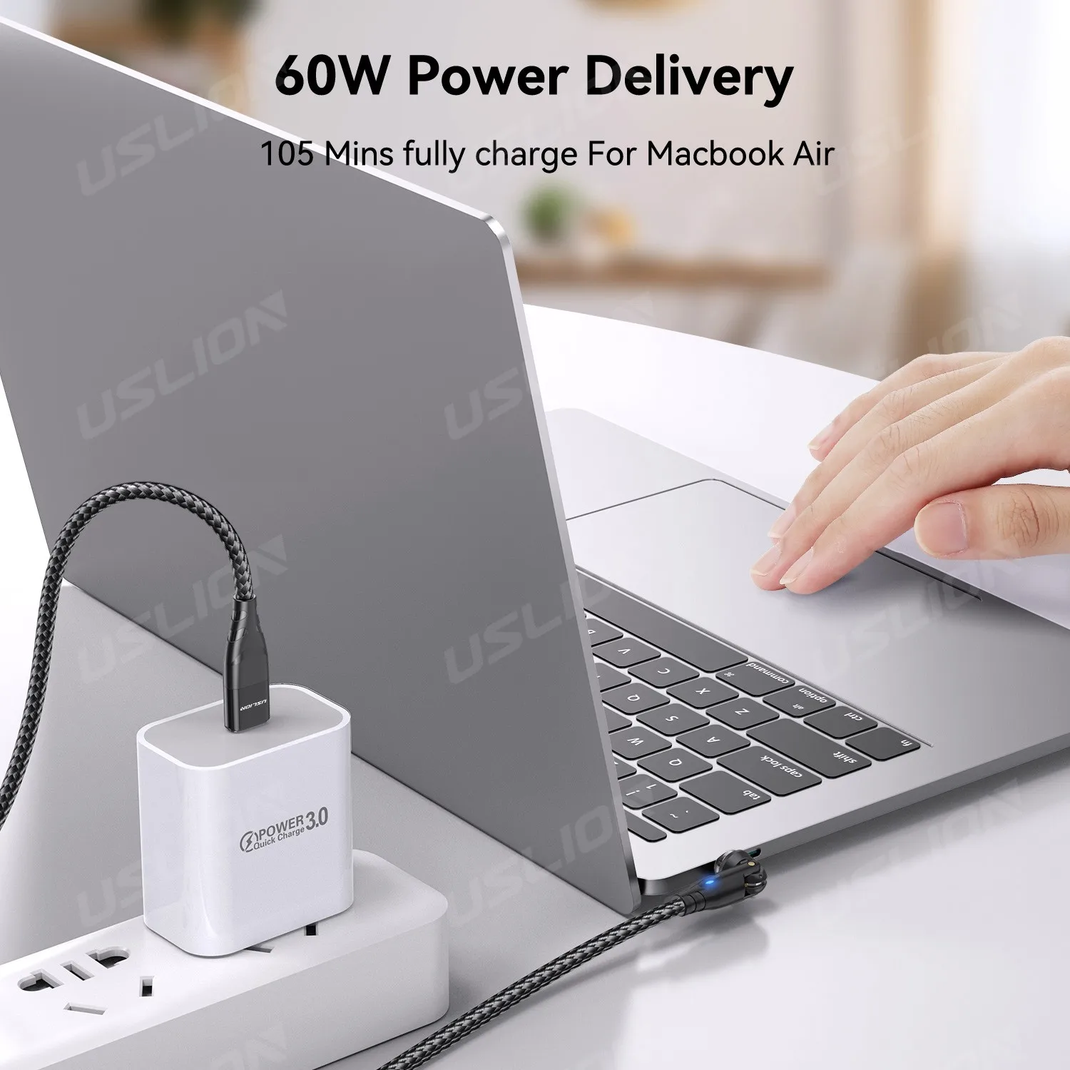 USLION PD60W Magnetic Charging Cable Laptop Data Transfer Cable Tablet Type C Fast Charging Cable For Xiaomi Samsung Redmi