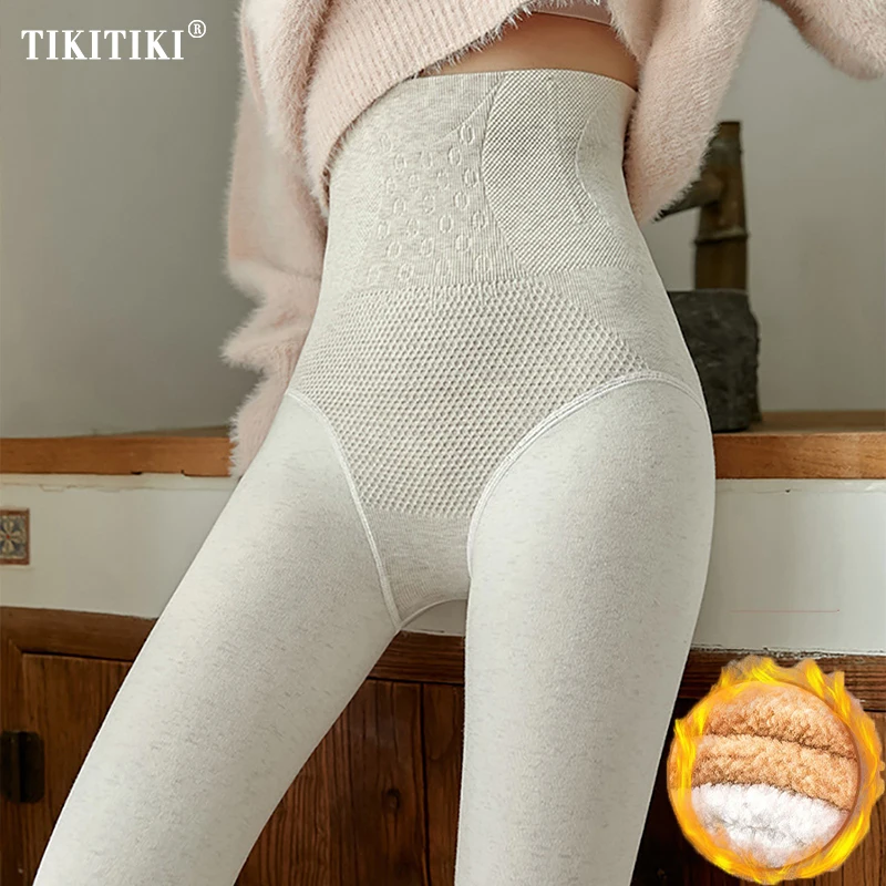 

High Waist Fleece Lined Leggings Thermal Thicking Fish Boned Leggings For Women Winter Skinny Elastic Soft Warm Pantyhose