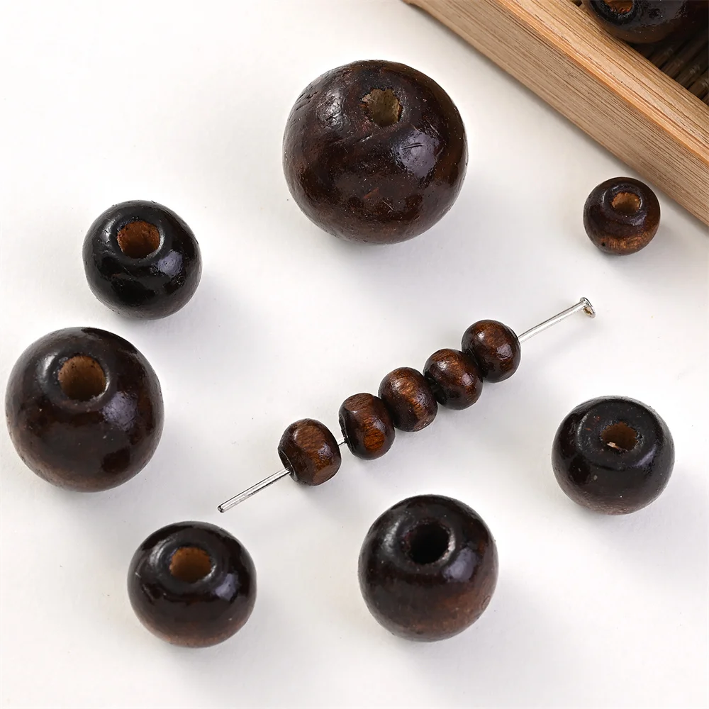 Eco-Friendly Brown Natural Wooden Beads for DIY Jewelry and Handmade Accessories