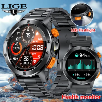 LIGE-Montre intelligente avec lampe de poche pour homme, 100 + modes sportifs, moniteur de santé, montres pour homme, appel Bluetooth, Android, iOS, nouveau