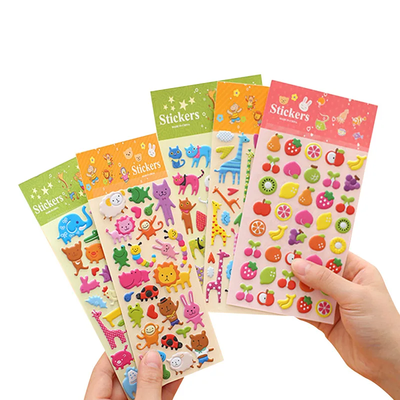 7 Sheets/Set Animal Fruit Pattern Bubble Sticker for Kids Scrapbooking Kindgarten 3D Cute Cartoon Reward Stickers 60pcs scrapbooking sticker tiger pattern