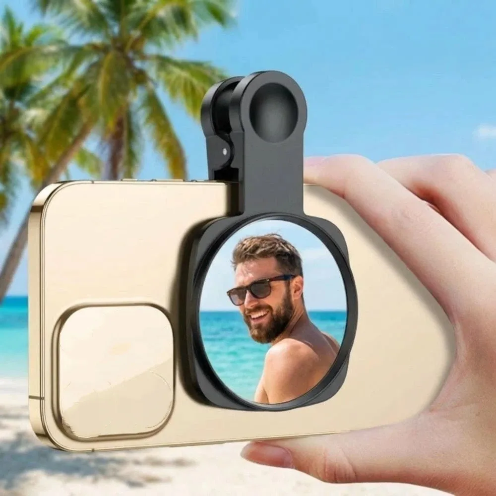 HD 렌즈 폰 후면 카메라 셀카 미러 클립형 휴대용 엿보기 방지 미러, 보관 케이스 포함, 사각지대 없음