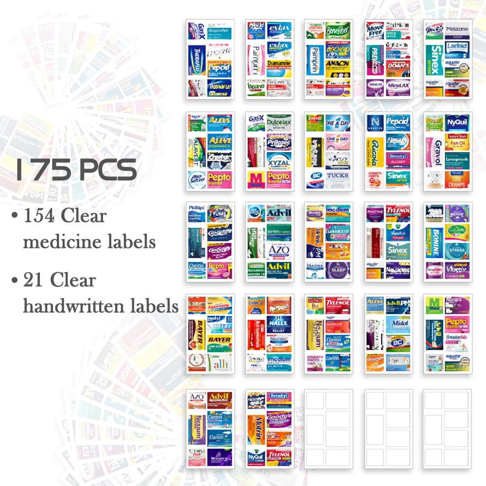 Compact 10-Grid Pill Organizer with Adjustable Storage & 175 Labels - Portable Health Medicine Case