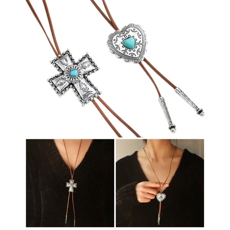 

B36D Blingbling Bolo Tie Heart Lariat Neckchain Cool Jewelry for Girls Winter Outfit Clavicle Chain Necklace Girls