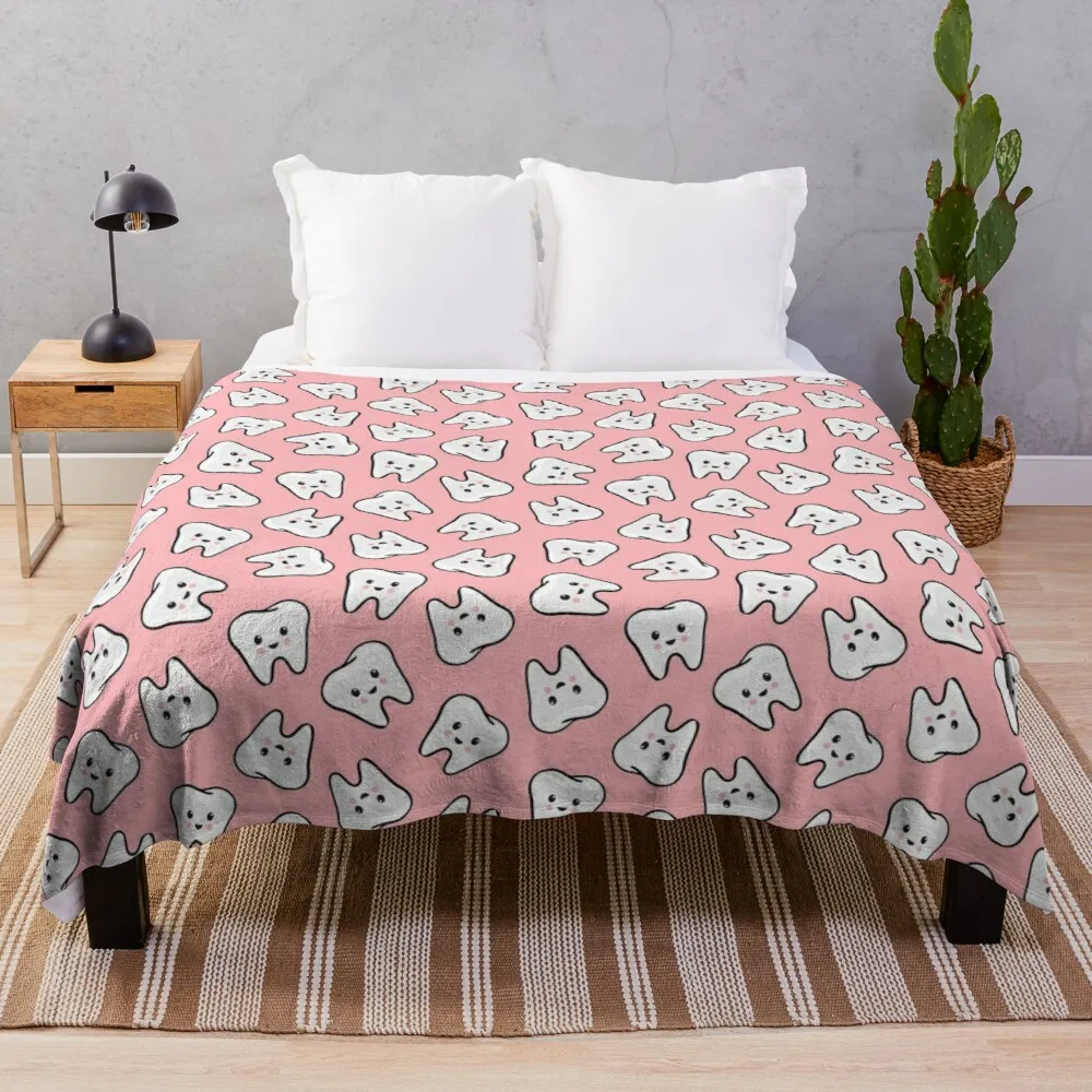 

happy teeth on pink - dentistryThrow Blanket Decorative Sofa Blanket