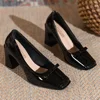 Women Heels Spring  Autumn Season Sweet Retro Colored Bow Tie Single Shoes Women Thick Middle Heel Square Headed Women's Shoes 2