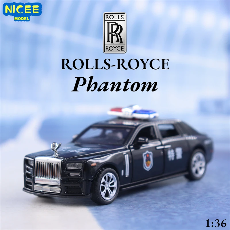 1:36 Rolls-Royce Phantom Police Car Simulazione Diecast Metal Alloy Model Car Sound Light Pull Back Collection Giocattolo Per Bambini Regalo F577