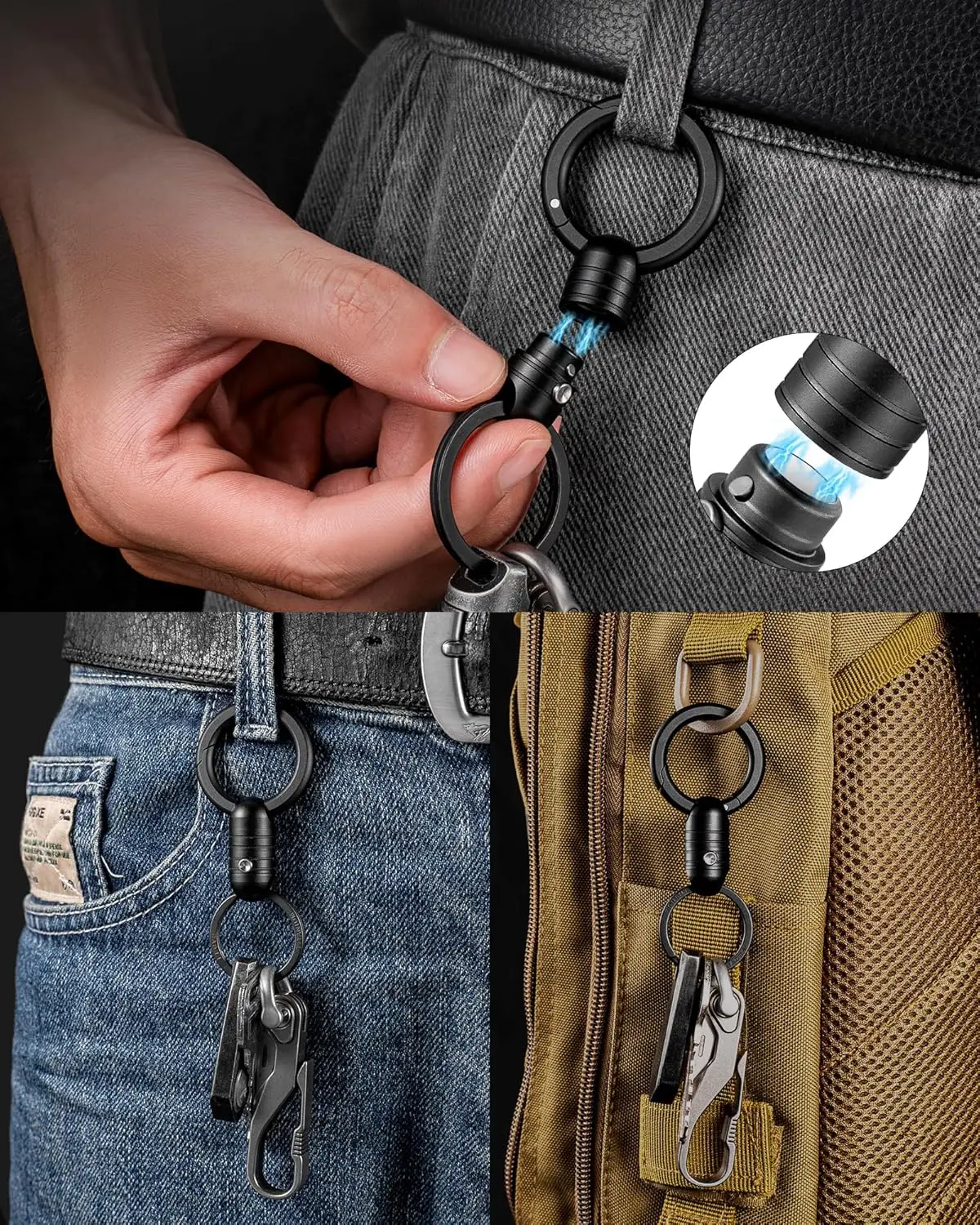 TIMULTI Round Carabiner Clip,and Magnetic Quick Release Keychain,Detachable Rotatable Key Chain Connector 6