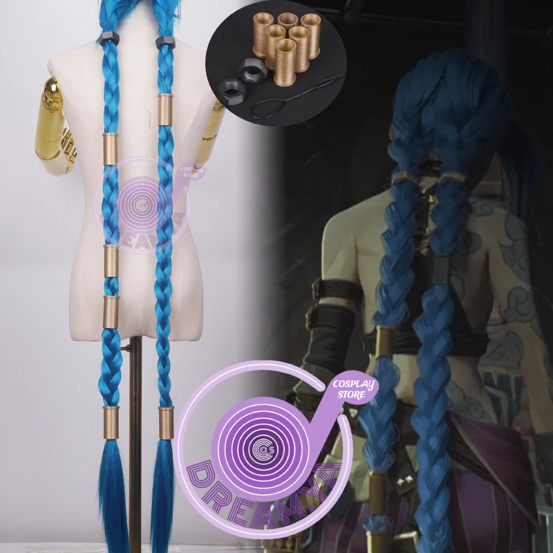 LOLJinxResinHeadwearPropCosplayWigBlueBraidsPlaits120cmThe