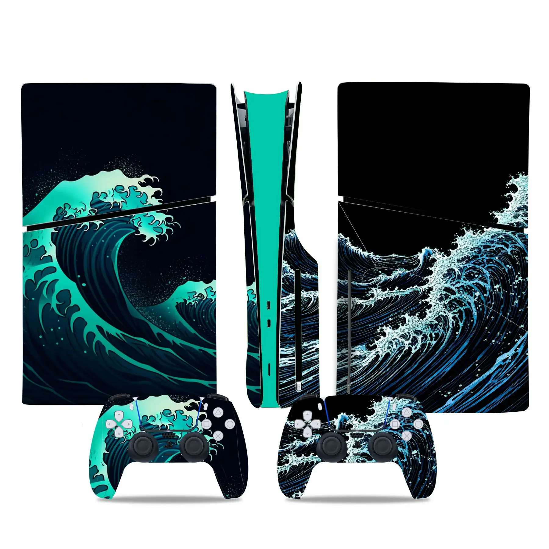 Great Wave Ps5 Slim Disc Skin Sticker Decalcomania Cover Per Console E 2 Controller Nuovo Vinile Adesivo Pelle Disco Sottile Ps5