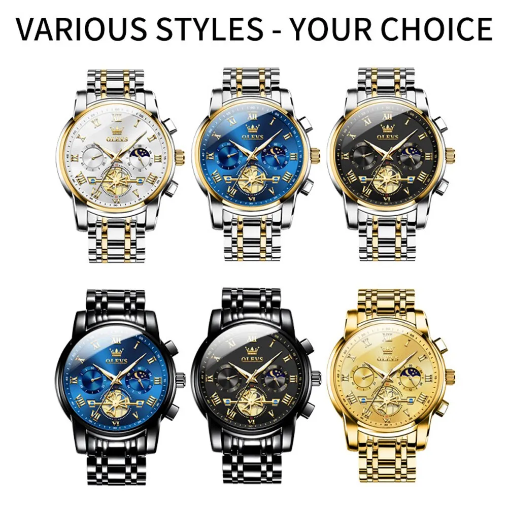OLEVS Luxury Roman Dial Luminous Quartz Chronograph Men's Watch