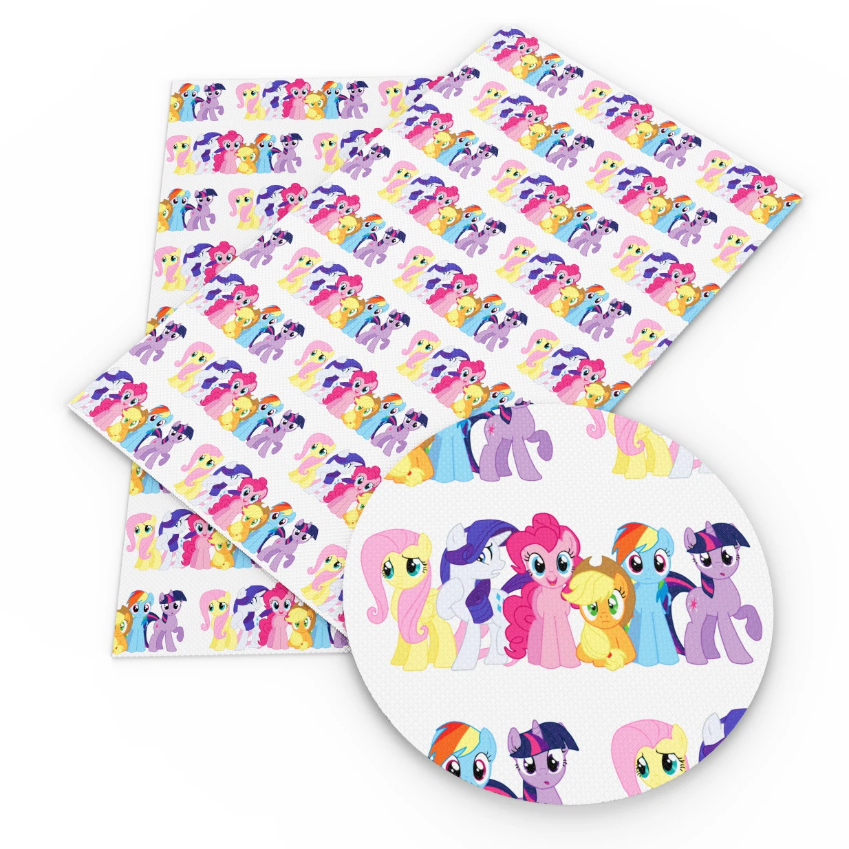 Printed Leather Sheets Fabric for Hair Bow Cartoon Characters Rainbow Horse Pattern