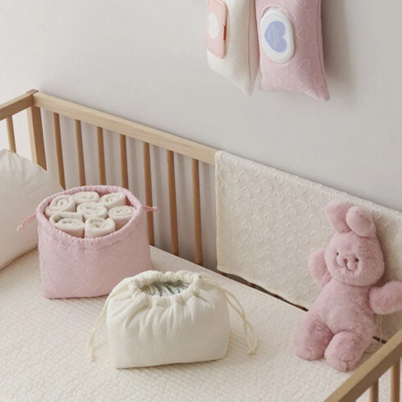 Lovely Heart Pattern Drawstring Tissue Bag Napkin Holder Container Korean Style Portable Newborn Stuff Wet Wipes Organizer 5