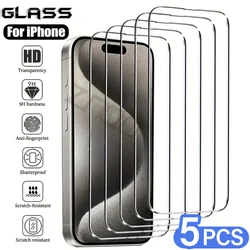 Premium 5 - Pack Tempered Glass Screen Protectors - Superior Protection - 5 Pieces (For iPhone 15)