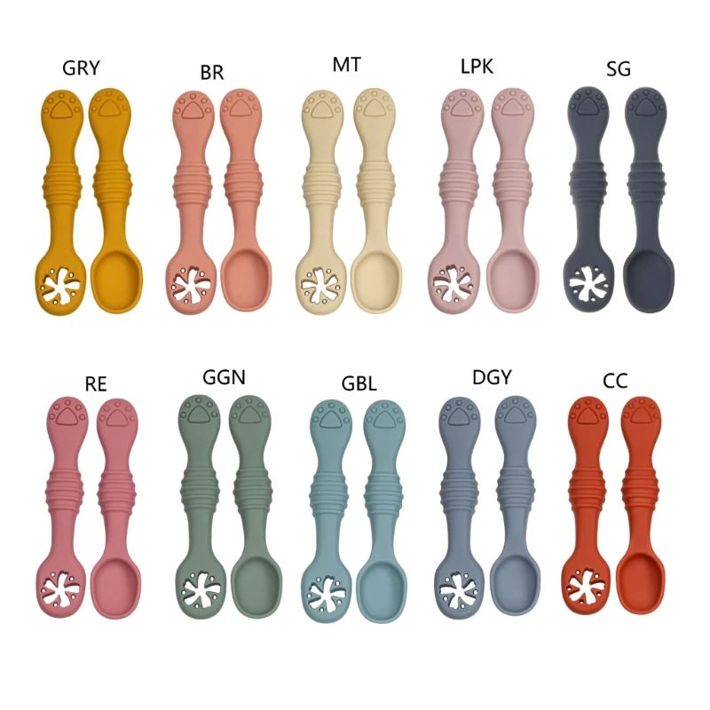 

Ложки для кормления детей, нескользящая детская ложка, набор вилок, эргономичный дизайн, однотонные детские столовые приборы,