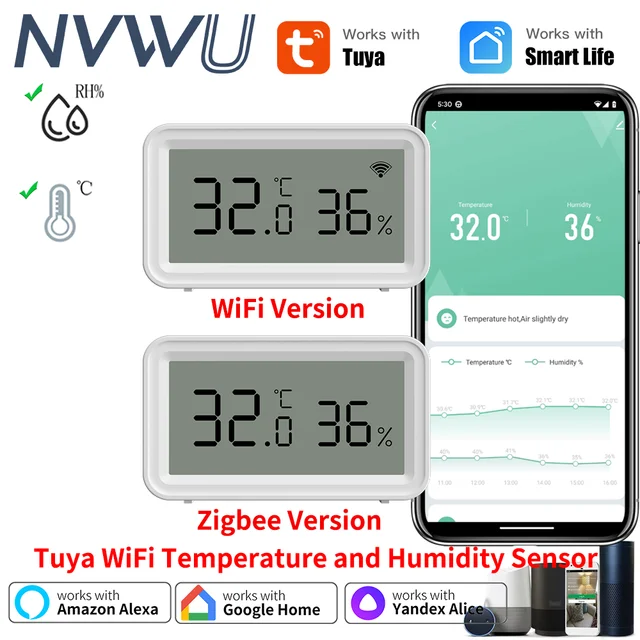 Tuya Zigbee/WiFi Temperature and Humidity Sensor Smart Life APP Remote Monitoring Home Work with Alexa Google Assistant 1