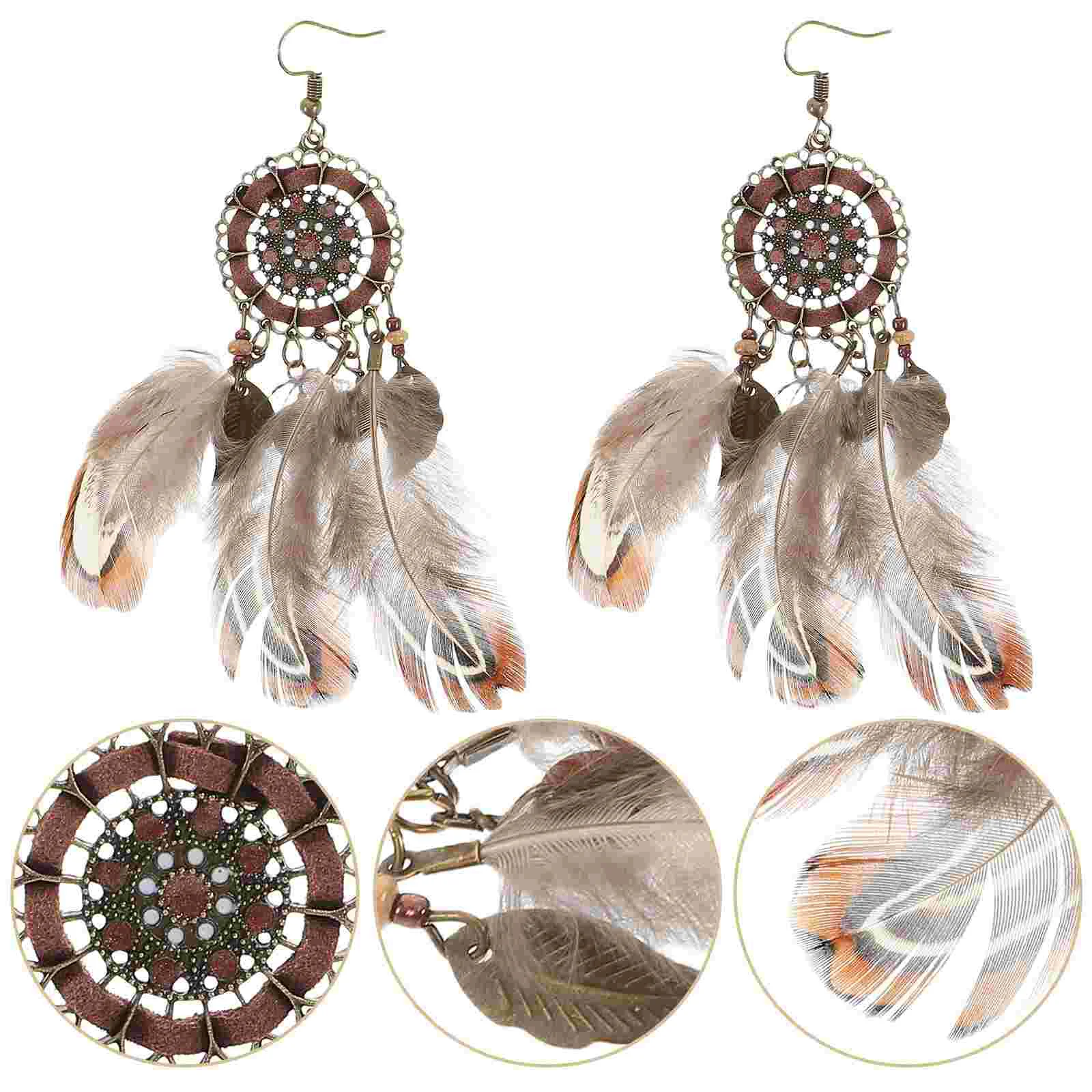 Feathered Tassel Earrings Boho Earrings Dangle Earrings Dream Catcher Earrings Native Jewelry Sets Fashion Jewelry Travel 2