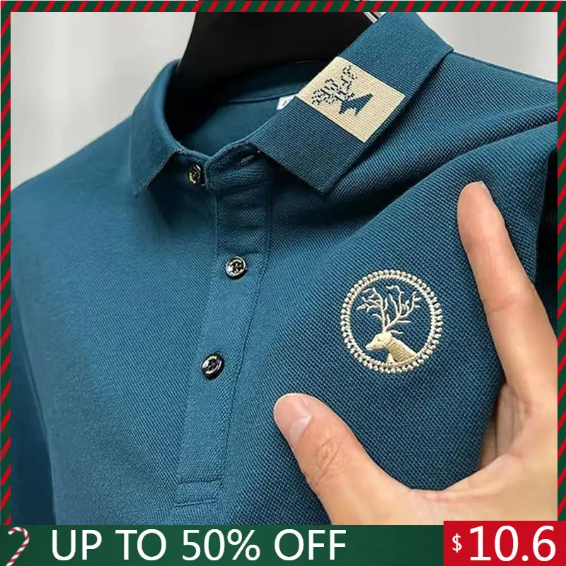 

2023 New Men's Summer 100％ Cotton Embroidery Polo Shirts Men Clothing Fashion Tops Short Sleeve Lapel T-shirts Luxury Camisetas
