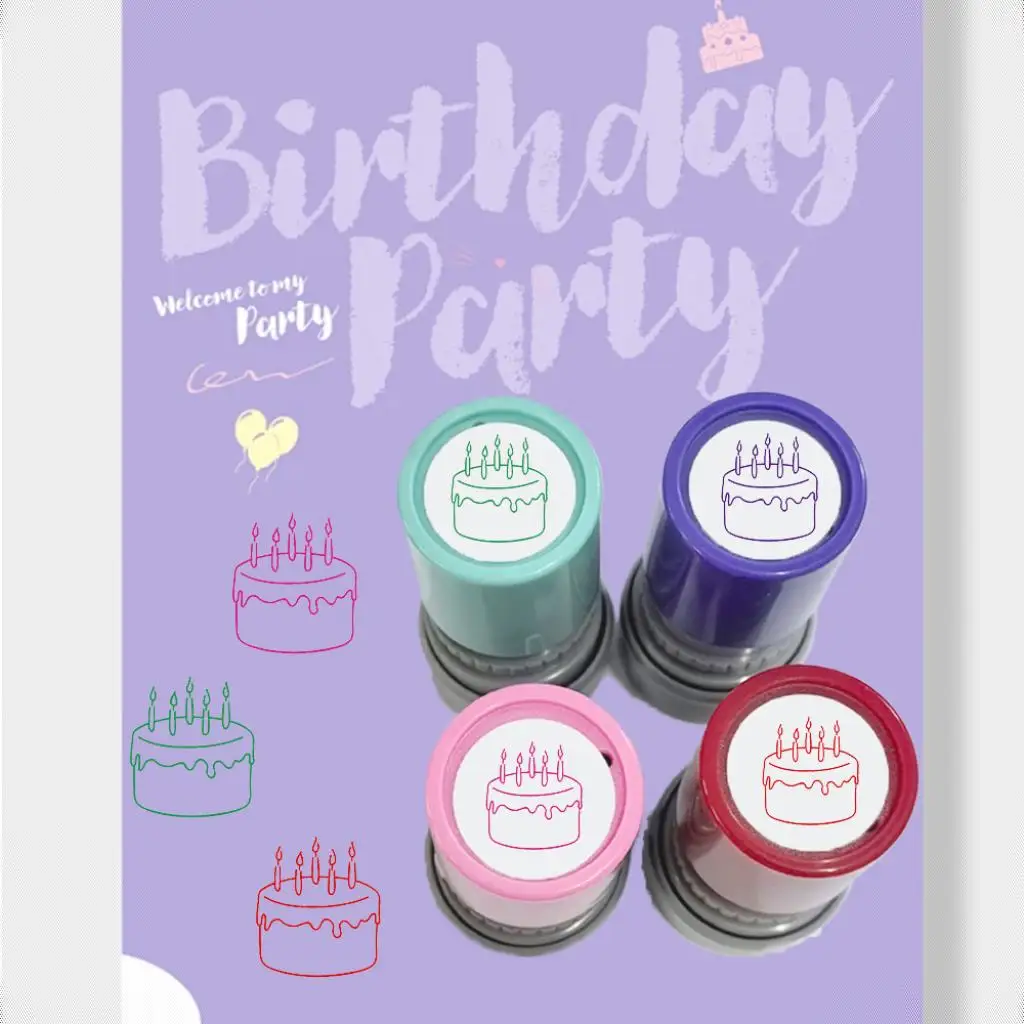 4컬러 B 소형 케이크 패턴 스탬프 생일 축하 문구 카드, 수기장, 다이어리, 기타 선물용 장면에 사용