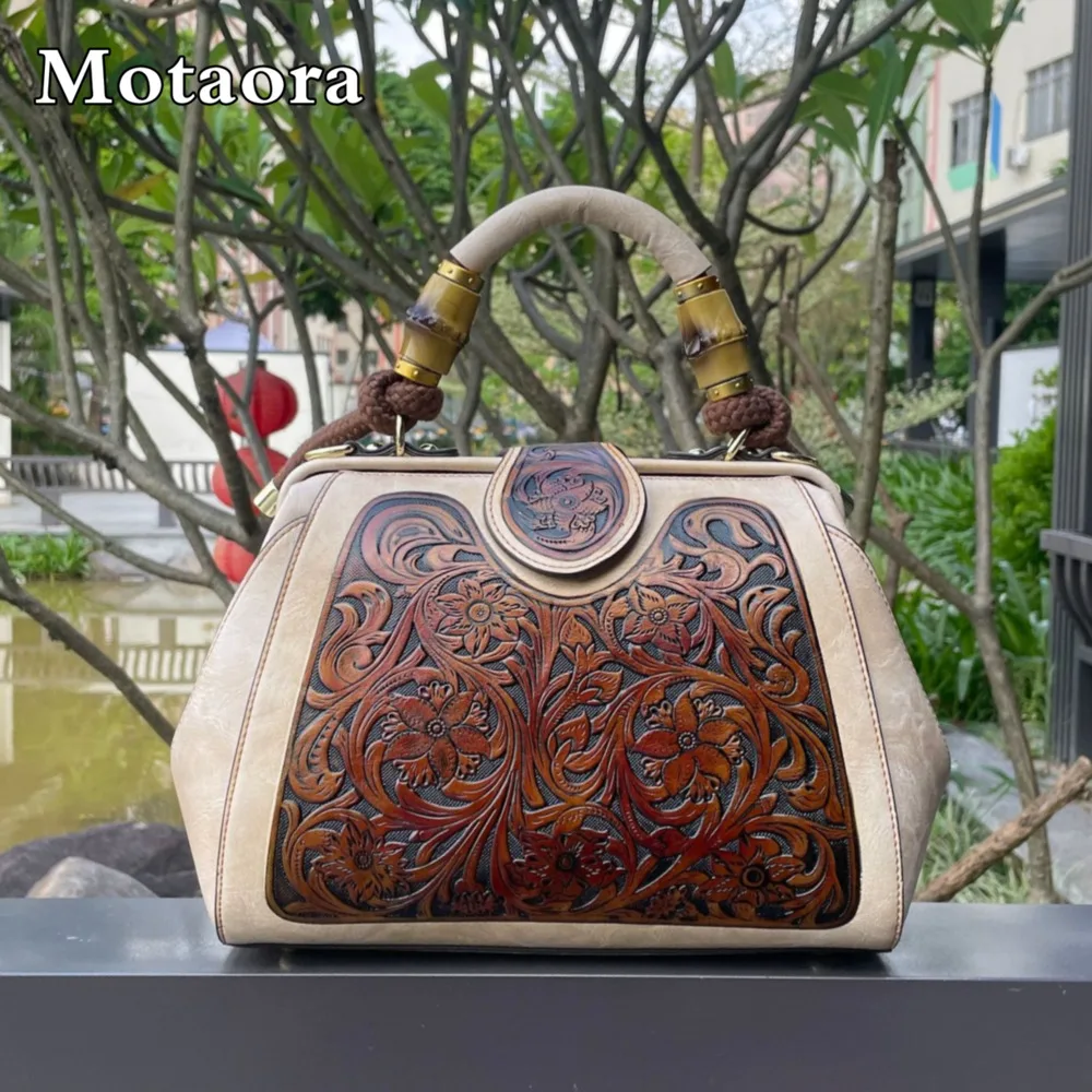 MOTAORA Luxury Handmade Women Shoulder Bag Vintage Carved Leather Women's Bag 2024 trend Ladies Designer Handbags Female Bags