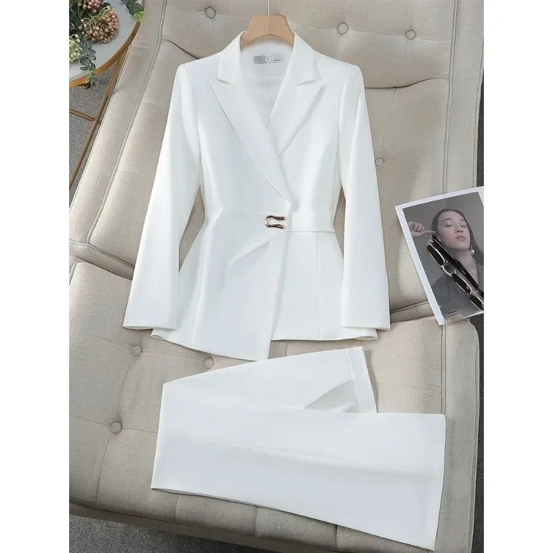 

Elegant Pink Purple Black White Ladies Pant Suit Women Female Business Work Wear Jacket and Trouser Blazer 2 Piece Set