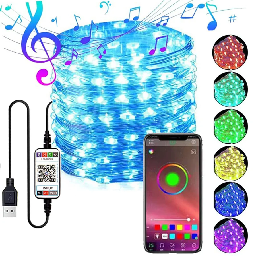 

10/20/30M Smart Bluetooth App Control Fairy Light Waterproof Christmas Tree RGB String Lights Garland For Holiday Party Decor