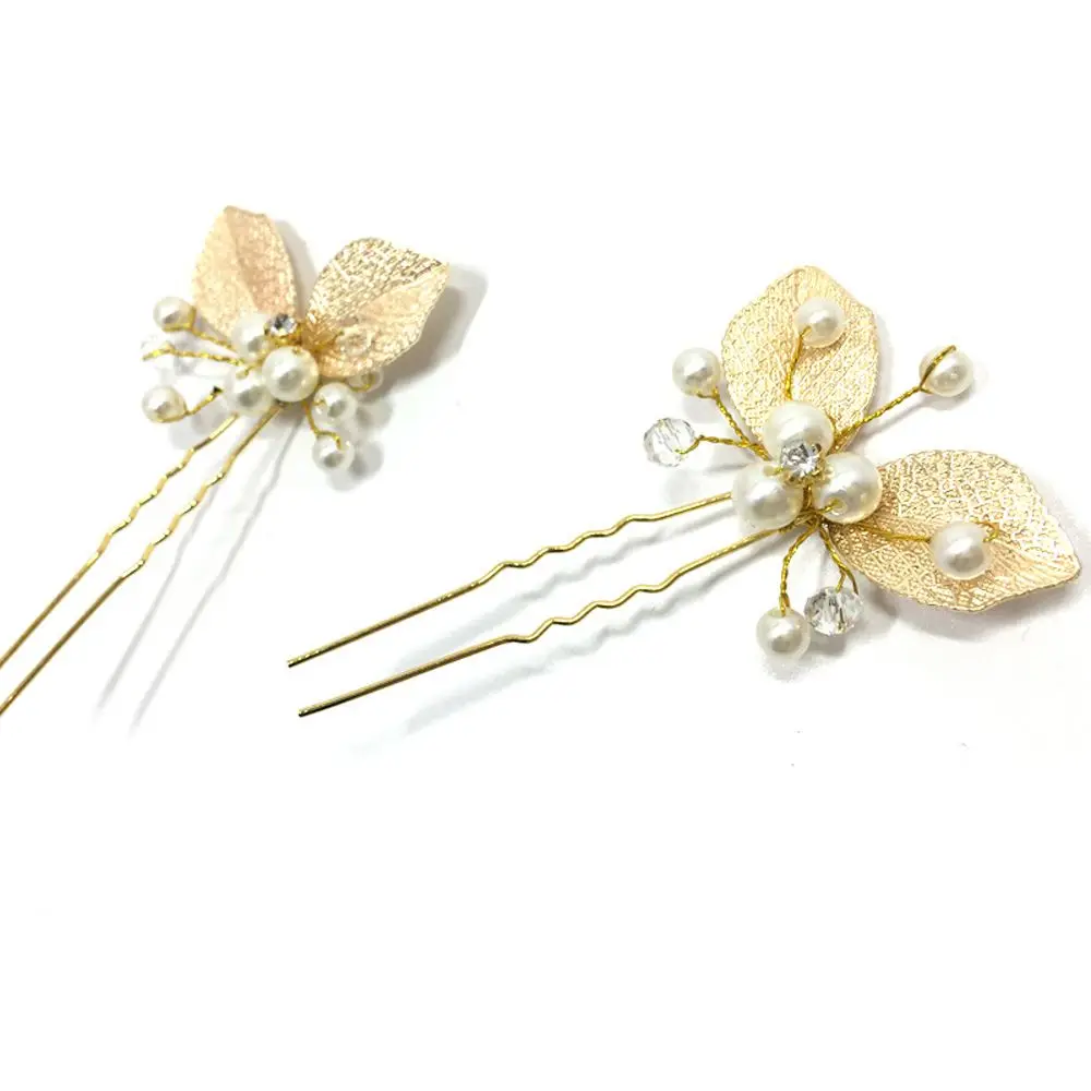 

Exquisite Retro Leaf Alloy Rhinestone Pearl Women Hair Comb Bridal Hair Accessories Korean Hairpin Hair Fork