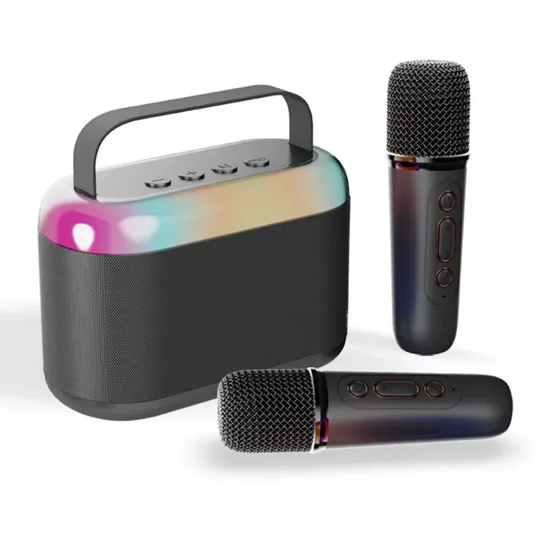 Basix Y3 Double wheat Portable Bluetooth Speaker Microphone Set, Colorful Light Bluetooth Speaker with Home Karaoke Machine