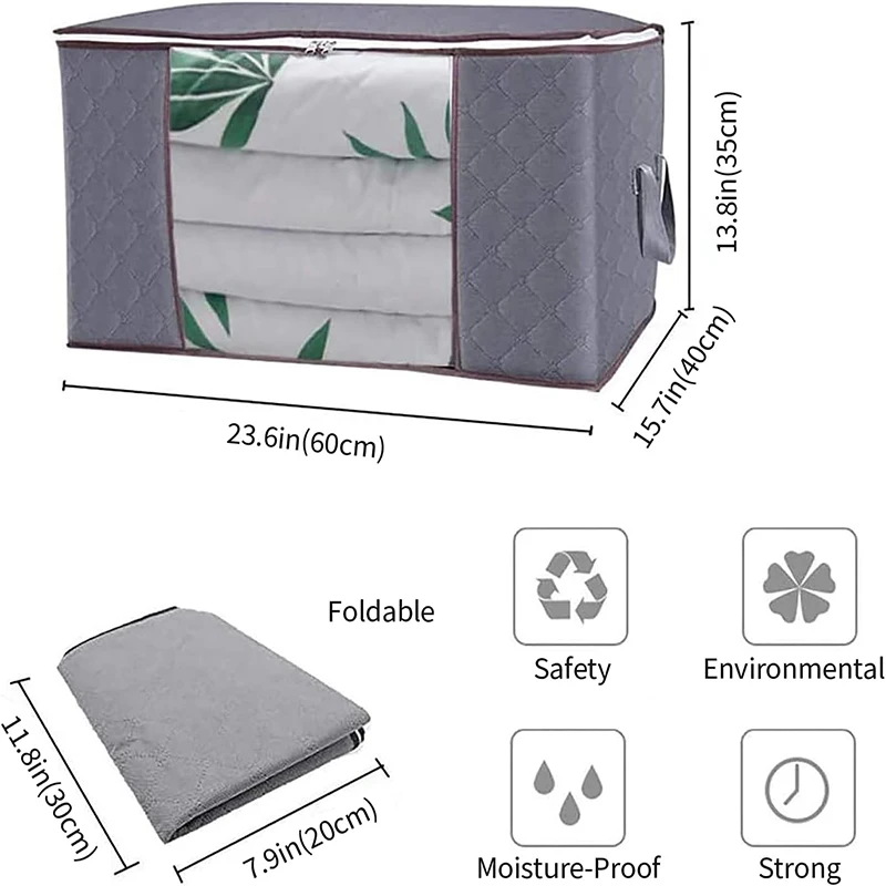 Clothes Storage Bag 5 Pack Blanket Storage 90L 60x40x35cm Large Storage Bag Set with Handles,Foldable Breathable Closet Storage 3