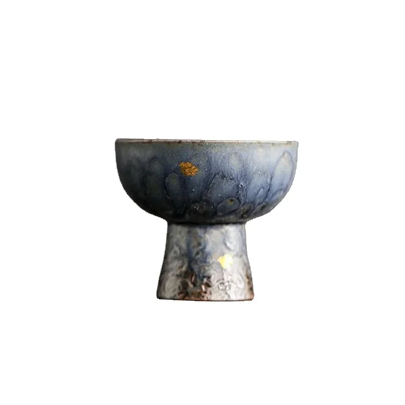 Empty Zhai Old Rock Clay Goblet Silver Gilded High Foot Master Cup Bronze Glaze Ceramic Teaware Tea Cup Single Tea Bowl