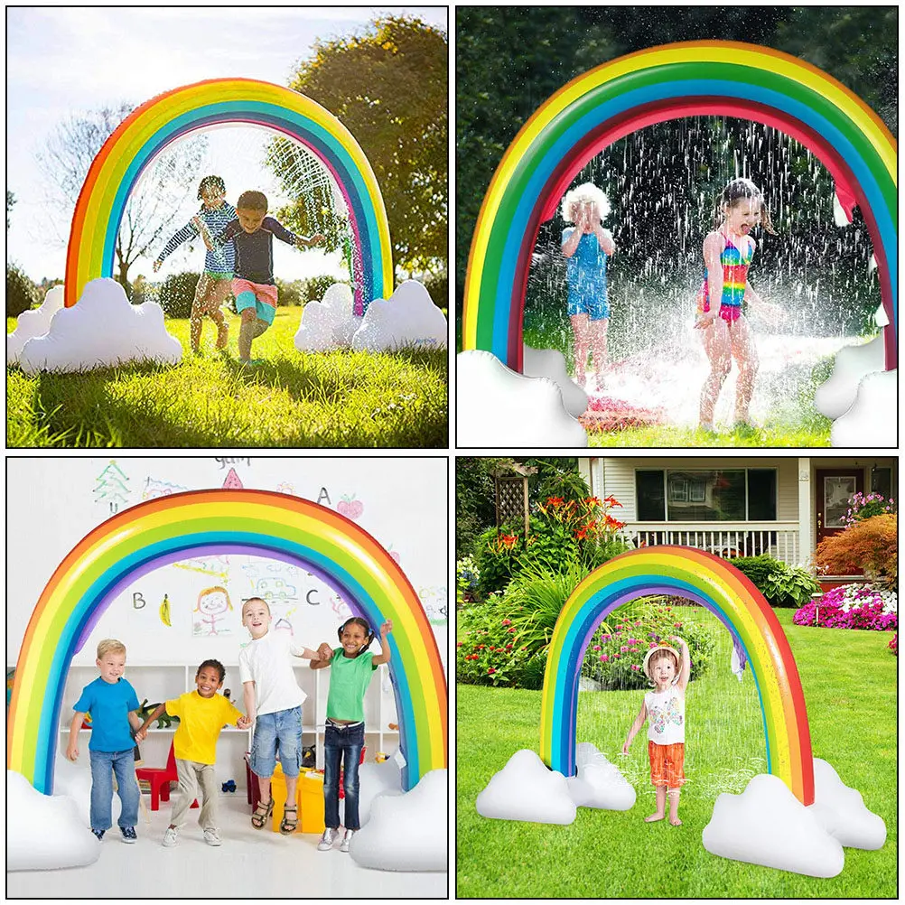 1Pcs 어린이를위한 풍선 무지개 물 스프링클러 아치 야외 정원 해변 놀이 안전 PVC 소재 여름 대화 형 물 게임
