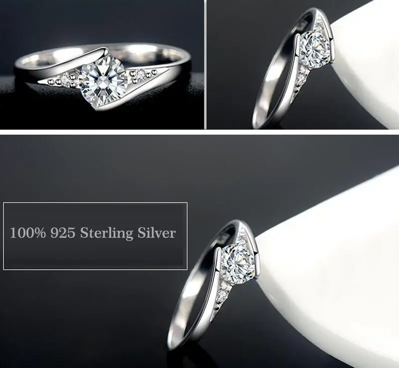 0.5 Carat Cubic Zircon Engagement Ring White Gold Color Tibetan Silver Wedding Band Gift for Women