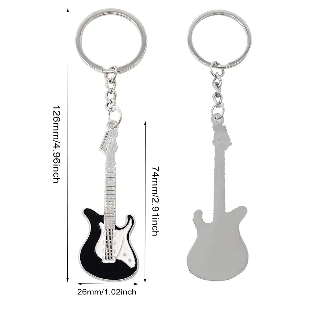 Portachiavi A Forma Di Chitarra Punk – 2 Pezzi – Metallici, Nero E Bianco, Con Stella – Per Musicisti - 3